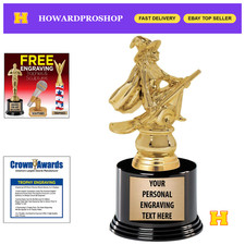 Personalized 7.25" Gold Halloween Witch Trophy - Custom Engraved Contest Award