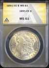 1891 CC Morgan Silver Dollar - ANACS MS 61 - Under Graded Monster
