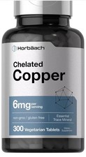 Chelated Copper  6 mg  300 Tablets  Vegetarian, Non-GMO  by Horbaach
