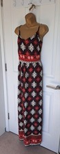 Black/Red/Orange/Brown/Cream Ikat Pattern Long/ Maxi Sun Dress - UK 14 Peacocks