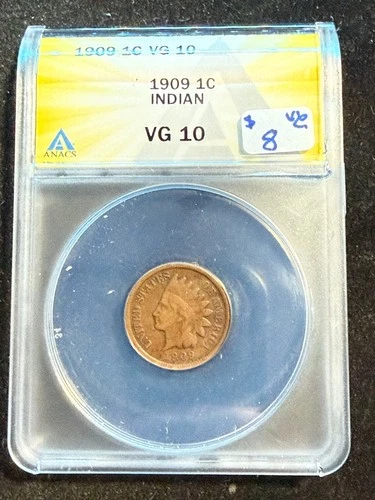 1909 INDIAN HEAD CENT ANACS VG 10 175