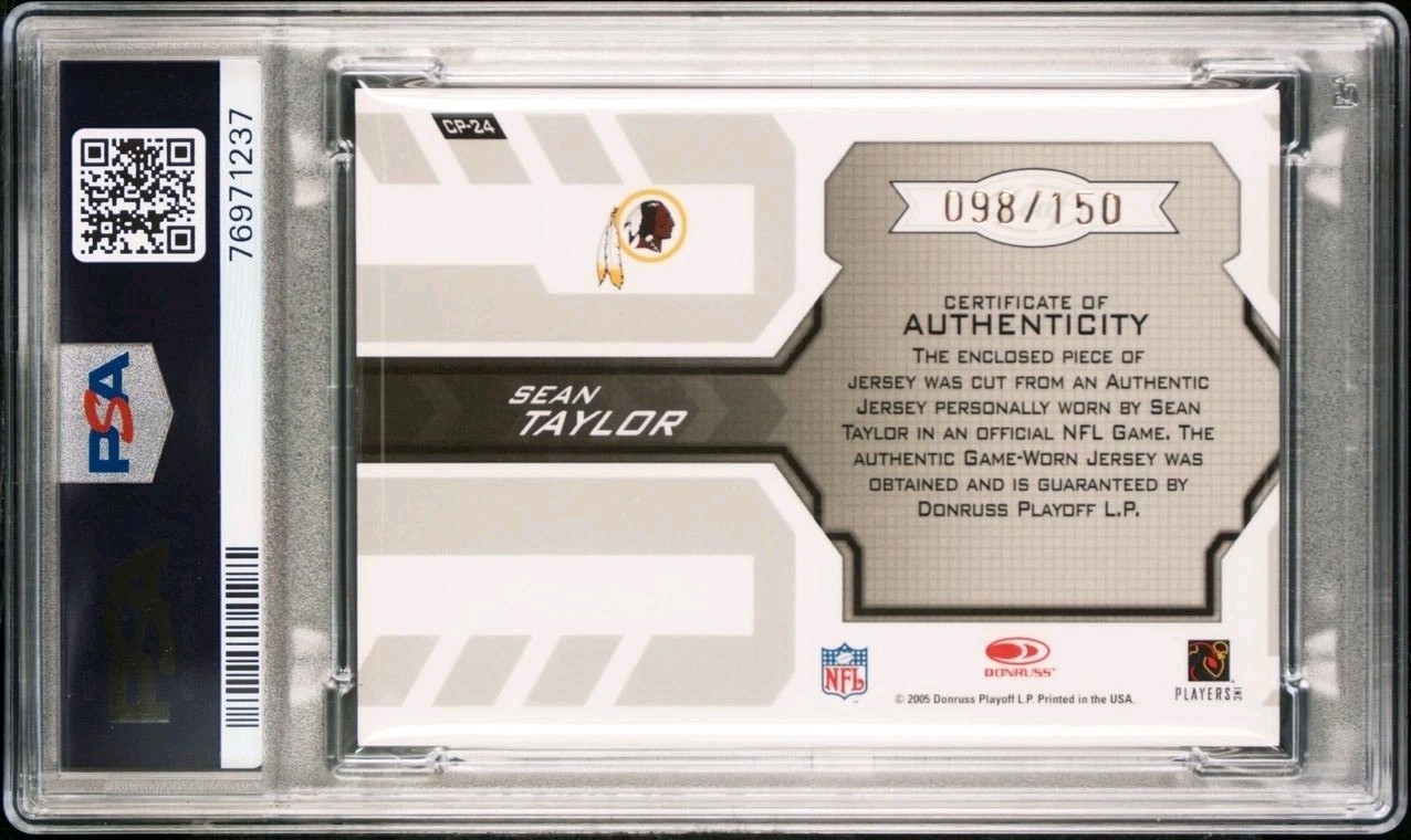2005 Leaf Certified Materials SEAN TAYLOR Game Worn Patch /150 PSA 9 Mint  view 2