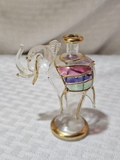 Blown Glass Delecate Elephant Jar with Gold Trim, No Lid/cap
