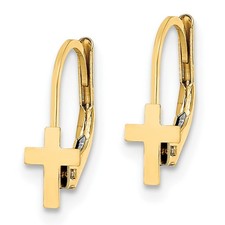Real 14kt Yellow Gold Madi K Polished Cross Leverback Earrings