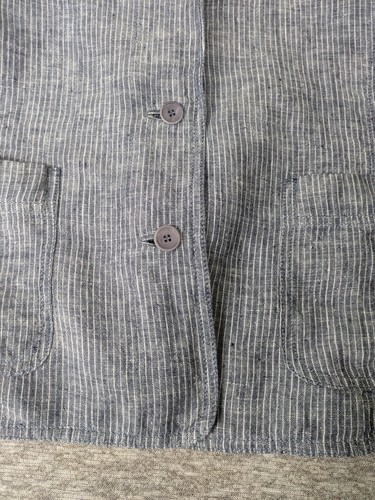 Eileen Fisher - Navy blue striped linen blazer, Large Momcore Preppy Hipster - Picture 3 of 13