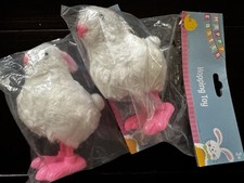 Easter Bunny Toy Wind Up 4" HOPPING TOY White  Neon Pink New in Bag Set 2