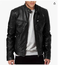 Cafe Racer Biker Leather Jacket Black Soft SheepSkin Leather motorcycle USAF RAF