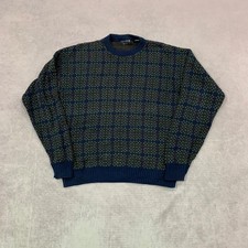 Vintage Knitted Jumper abstract patterned grandad knit sweater Men's L