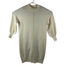 ASOS Womens Sweater Dress Mini High Neck Puff Sleeves Cream Cable Knit - US Sz 4