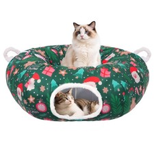 Christmas Tree Cat Tunnel, Soft Cat Tunnels for Indoor Cats with Middle Cushi...