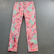 Lilly Pulitzer Pants Womens 2 Pink Flamingo Tropical Print Slim Ankle Ladies