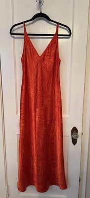 Natori Women s Full Slip Dress XS Orange Abstract Print V-Neck Spaghetti Strap