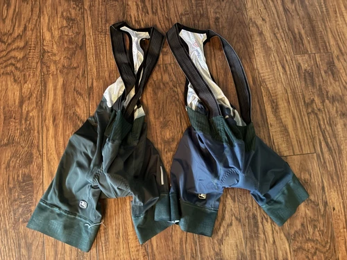 2 used women's Giordana FR-C bib shorts, 5cm shorter inseam, XS, forest green