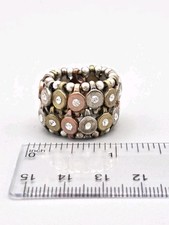 Vintage Roxanne Assoulin Tricolor Metal Rhinestone Stretch Ring