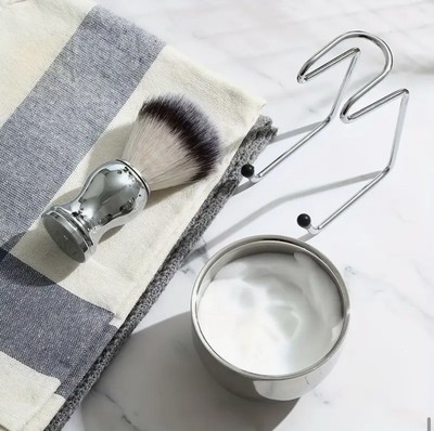 High-quality Three-piece Shaving Set, Synthetic Badger Hair Brush Stand And Bowl