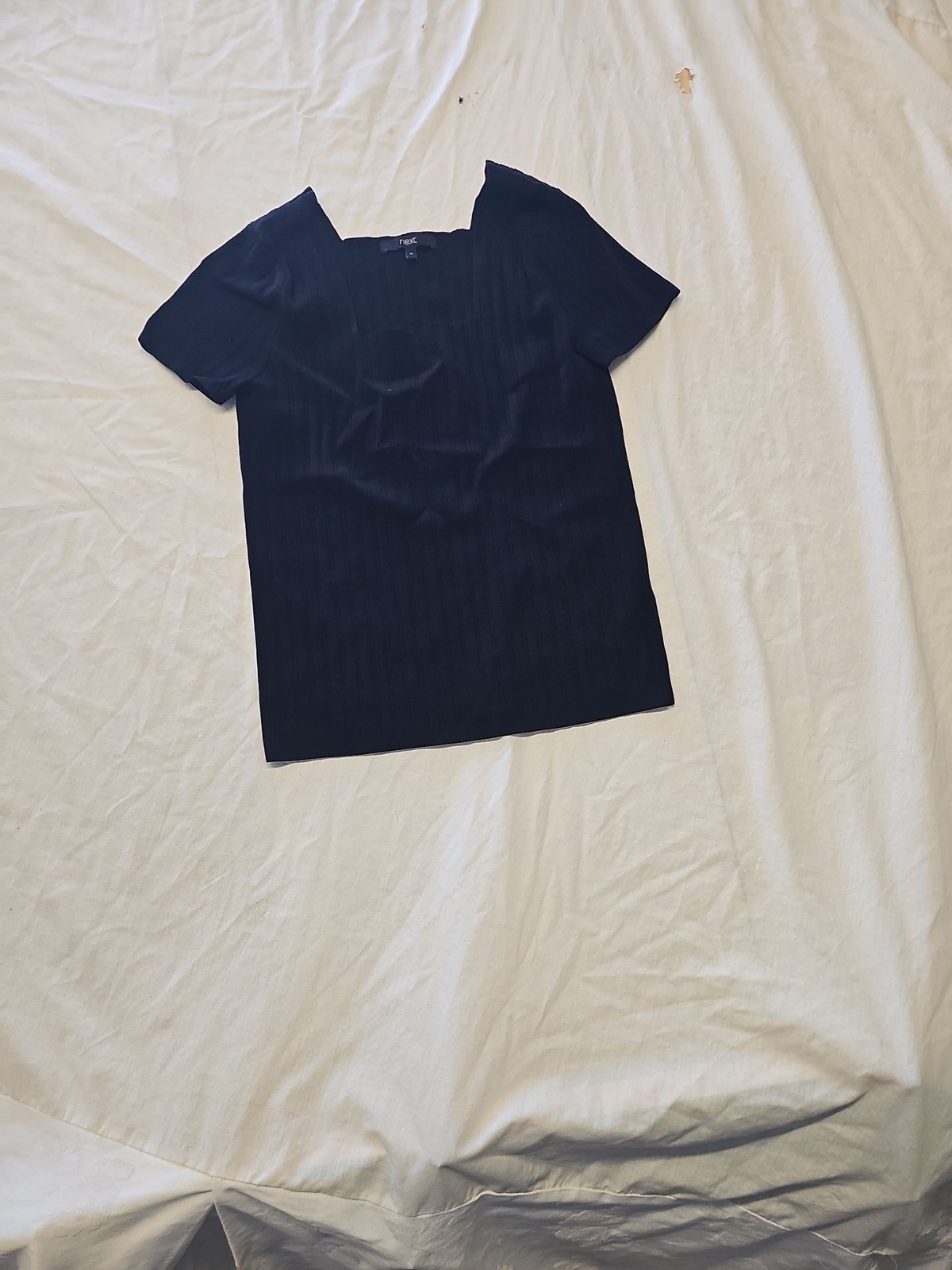 Next Black Ribbed Square Neck Short Sleeve Top Size 14 II1044 image 3
