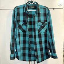 Vintage Early 90s Levi's Sutter Creek Checkered TEAL Flannel Shirt Grunge