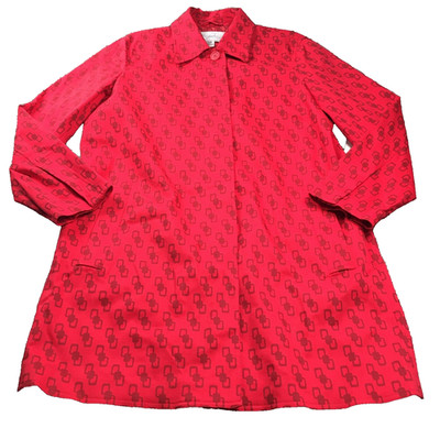 Diane Gilman Dianes Essentials Womens Coat Sz L Red Geometric Stretch Pocket NWT