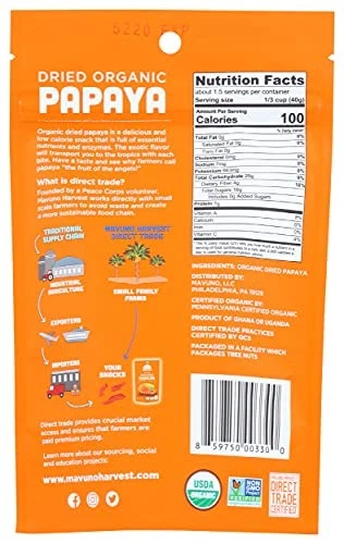 Papaya seca de comercio justo 2 onzas bocadillo saludable fruta EE. UU. Foto 3 de 4