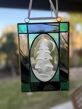 Vintage Stained Glass Frosted Christmas Tree Picture