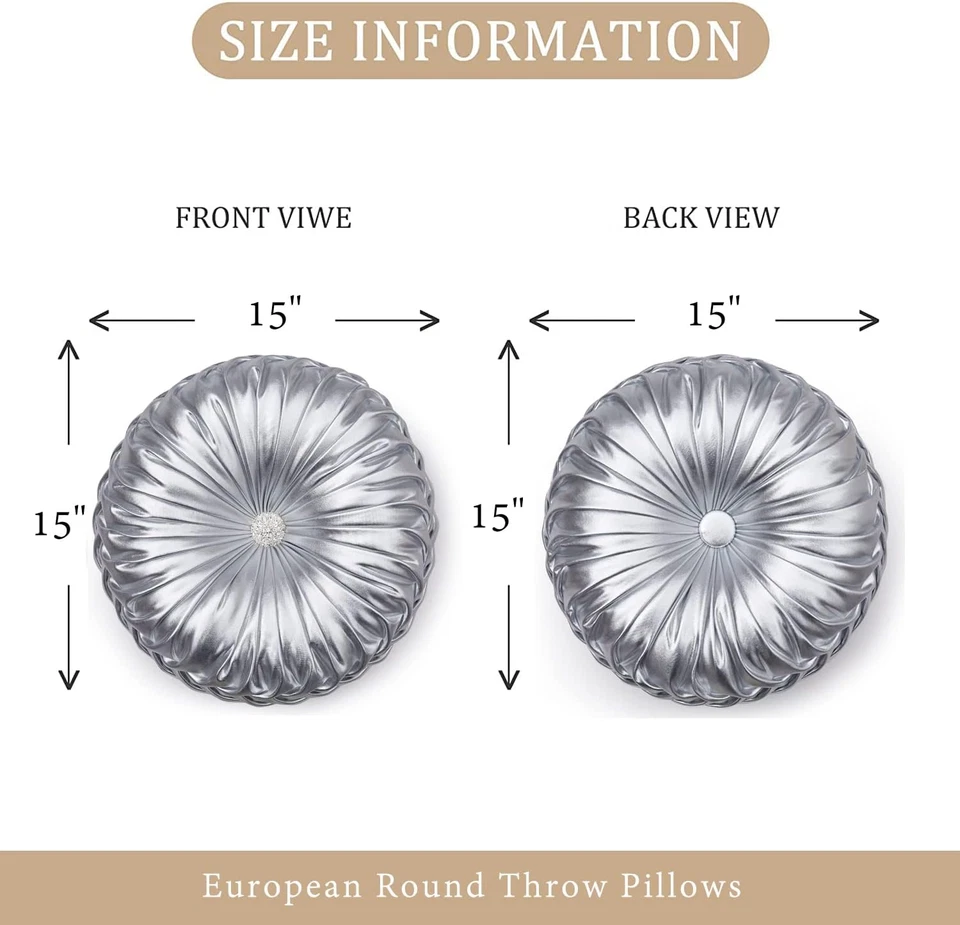 Круглые подушки EUCIOR, тыквенные плиссированные металлические подушки ручной работы, серебристые - Изображение 4 из 4