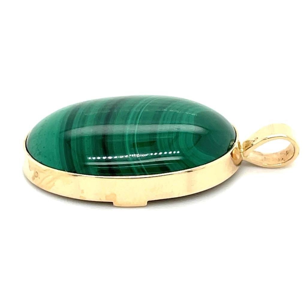 Malachite Solitaire Oval Pendant Solid 14K Yellow… - image 9