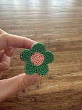 Beaded Flower Hair Claw Clip, Green  Pink, Plastic  Beads, Floral