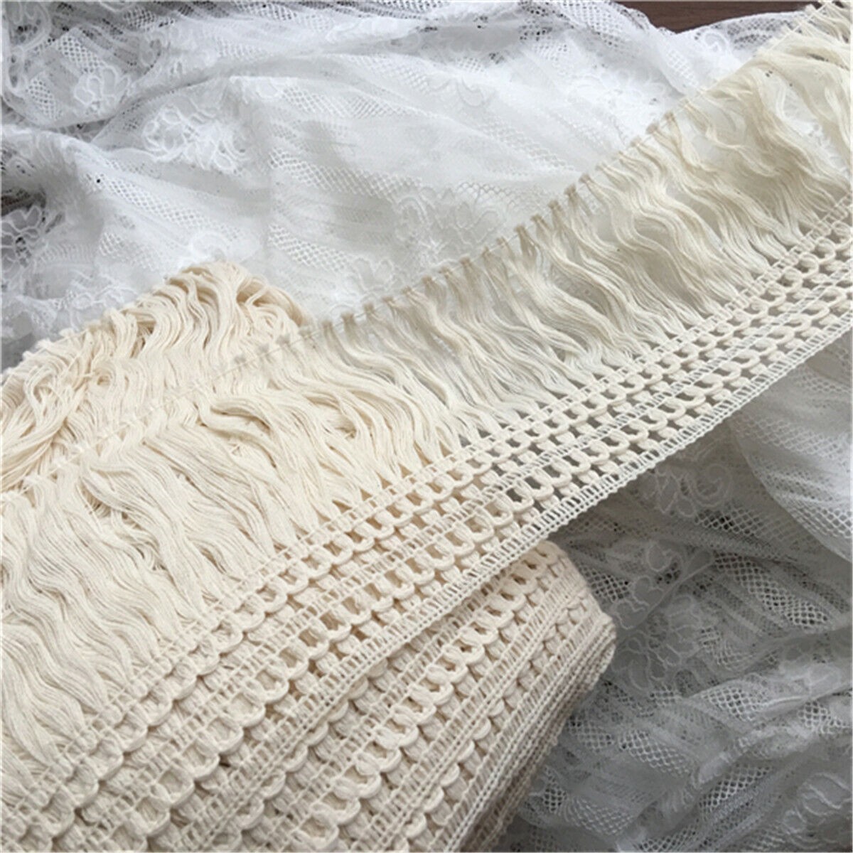 1 Yard Retro Fringe Tassel Cotton Lace Ribbon Trim Fabric Applique Sewing Crafts