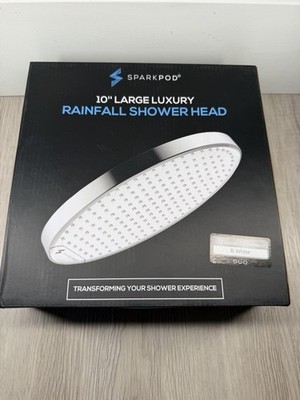 SparkPod Luxury Rainfall Shower Head Chrome 10 Inch NEW 2.5GPM Large water flow
