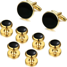 Cuff Links Mens Stainless Steel Cuff Links and Studs Set Gold Black Cufflinks fo