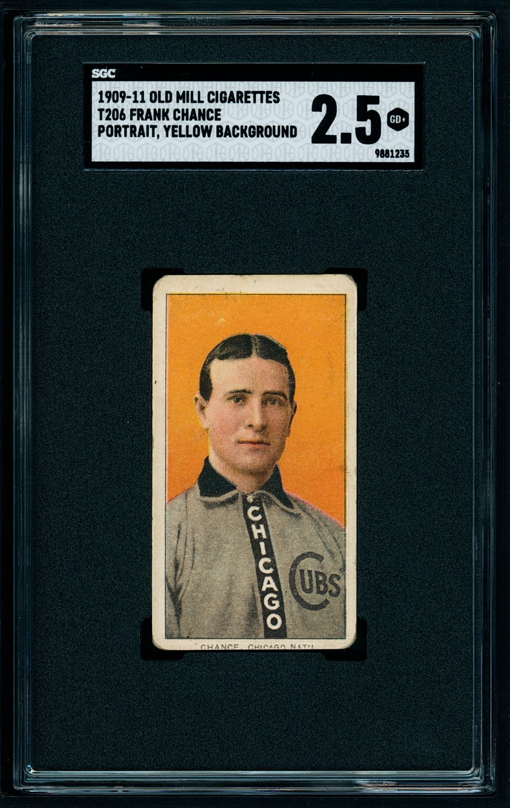 ⚾️ 1909-11 T206 OLD MILL Frank Chance (HOF) Portrait, Yellow - SGC 2.5 Scarce