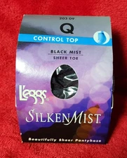 Leggs Silken Mist Control Top BLACK MIST Sheer Toe Size Q 20309