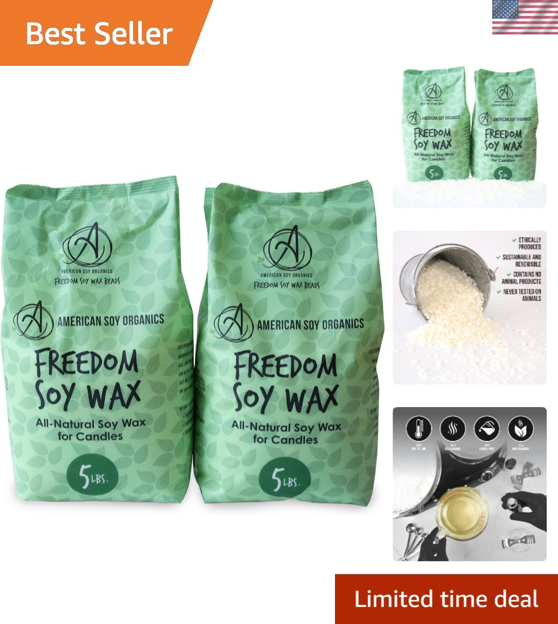 Natural Soy Wax Beads 10 lbs - Perfect for Tealights, Melts, and Containers