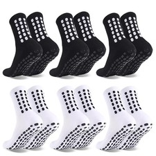 6 Pairs Grip Soccer Socks Colorful Non Slip One Size 3pairs Black 3pairs White