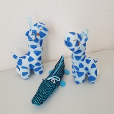 Vintage Baby Crib Plush Animal Toys Crocodile Giraffe Hanging String Blue Small