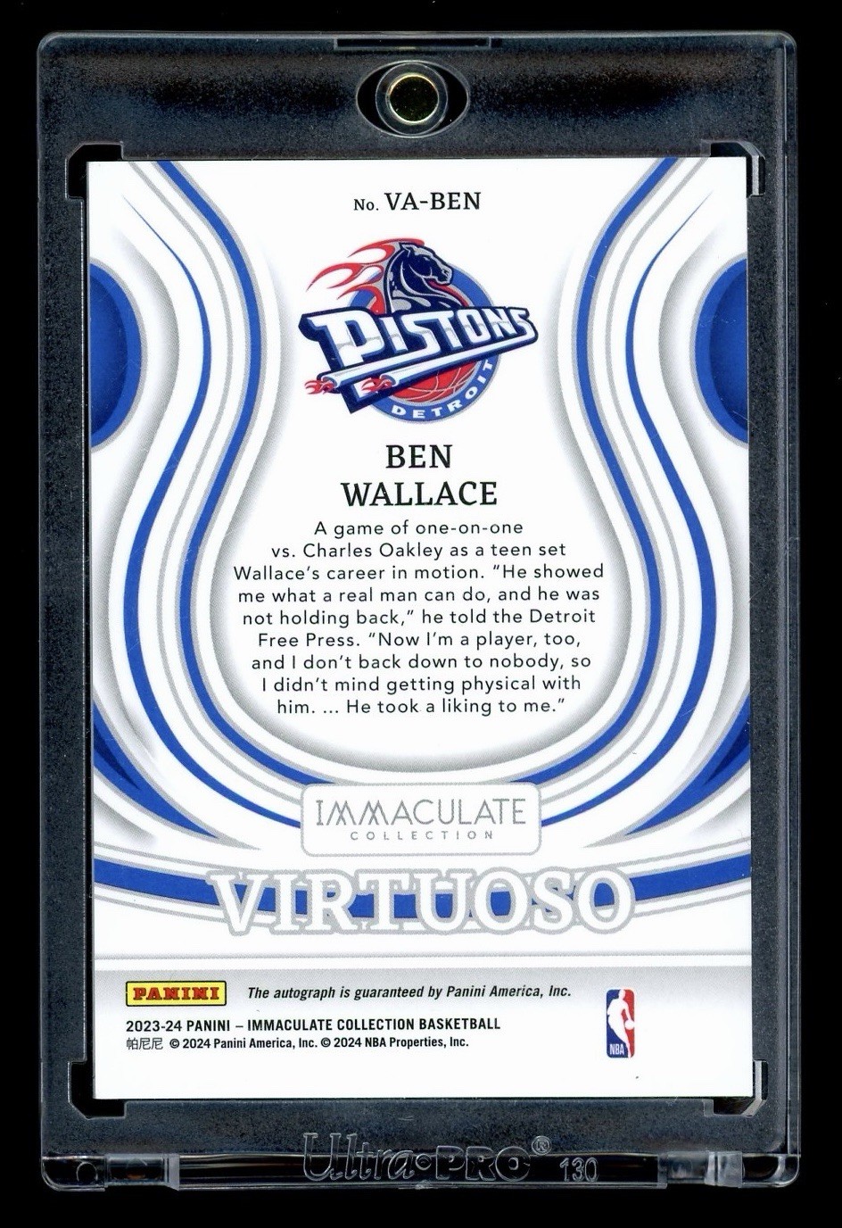 2023 Panini Immaculate Collection Ben Wallace Virtuoso On Card Auto 67/99 Rare view 2