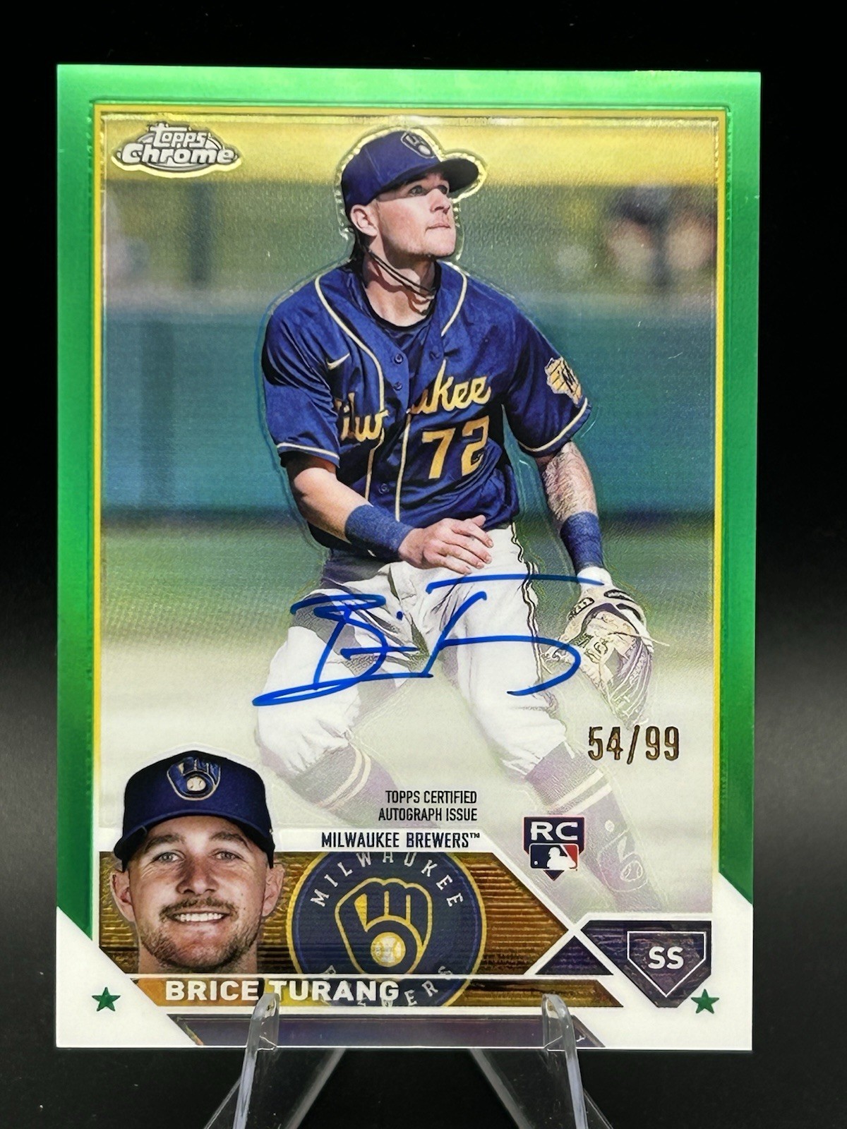2023 Topps Chrome Brice Turang RC Auto Green Refractor #RA-BT SP 54/99 Brewers