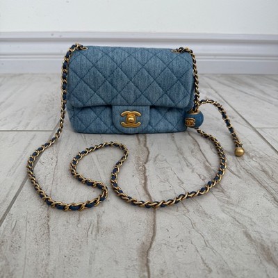 2021 Chanel Blue Denim Mini Gold Pearl Crush Classic Flap Bag | eBay