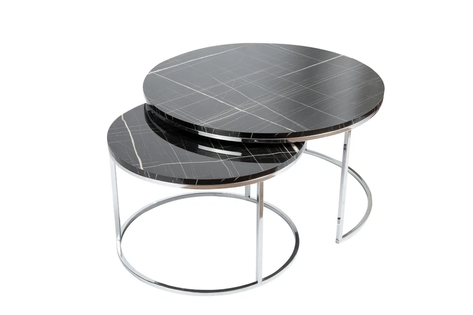 Mesa de centro redonda moderna, conjunto de 2 mesas de aninhamento, mesa de centro para sala de estar - Imagem 4 de 4