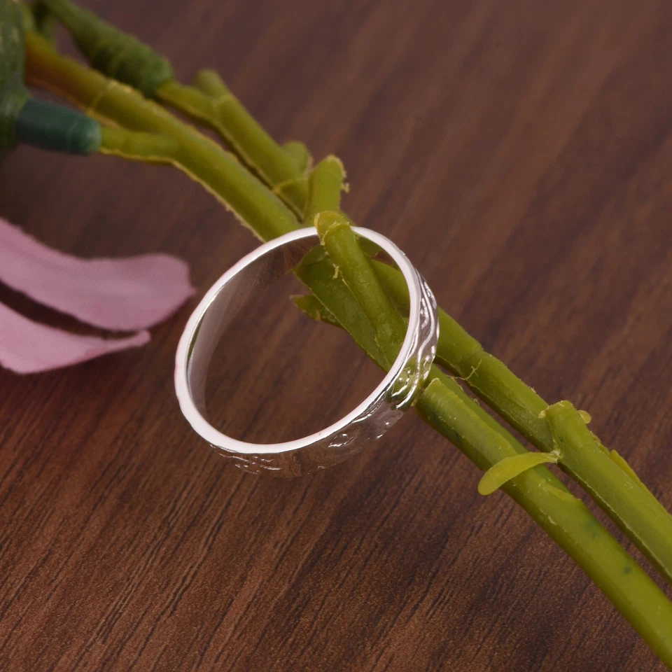 925 Sterling Silver Textured Swirl Band Ring Flower Leaf Engraved Ring For Women - Image 3 of 4