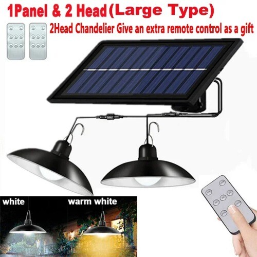 Solar Pendant Light Outdoor Waterproof LED Lamp Double-head Chandelier Decor - Bild 8 von 27