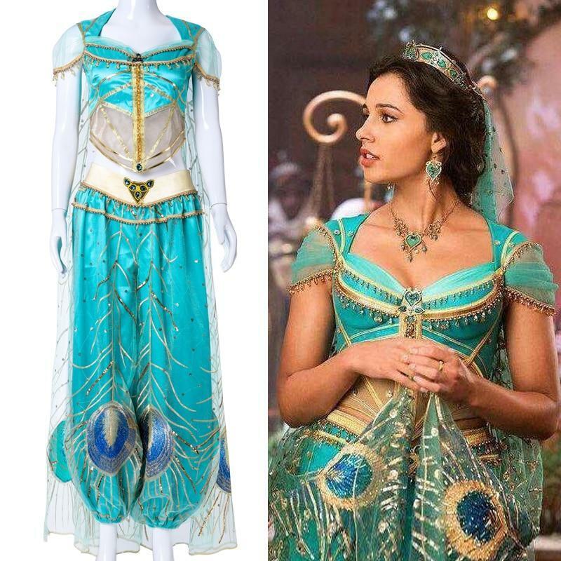 Costume Jasmine film Aladdin vestito blu completo per adulti carnevale  cosplay