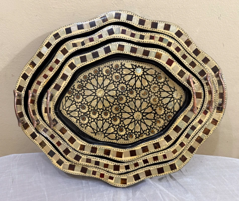 Set of 3 , Wooden Serving Tray, Serving Tray, Mother of Pearl Inlay, Home decor - Image 3 of 4