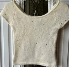 Winter white cap sleeve rhinestone Angora & Lambswool sweater - Free shipping