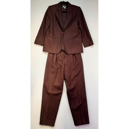 Sag Harbor Women's 2-Piece Suit Set Size 4P Petite Brown Wool