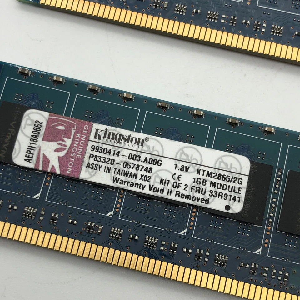 2GB SET KINGSTON 1GB x2 PC2 3200 DDR2 400 ECC REG SERVER MEMORY CL3 fru 33R9141 - Image 4 of 4