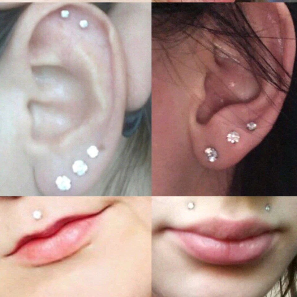 10 peças piercing labial Labret Monroe 16g ajuste de prensa CZ Bioflex push-in 2mm gema  - Imagem 4 de 4