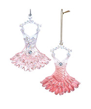 KURT ADLER SET OF 2 PINK/IVORY CLEAR ACRYLIC 5" BALLET DRESS CHRISTMAS ORNAMENT