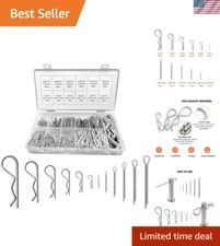 250pcs Cotter Pin R Clips Assortment Kit - 12 Sizes Zinc Plated Steel Fasteners