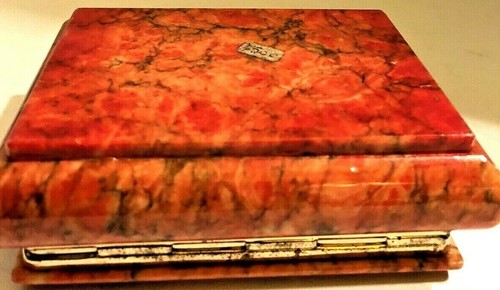 Natural Peachy Orange Stone Hinged Lid Box Gold Tone Trim 6 X 4 1/2" Trinkets - Picture 7 of 9